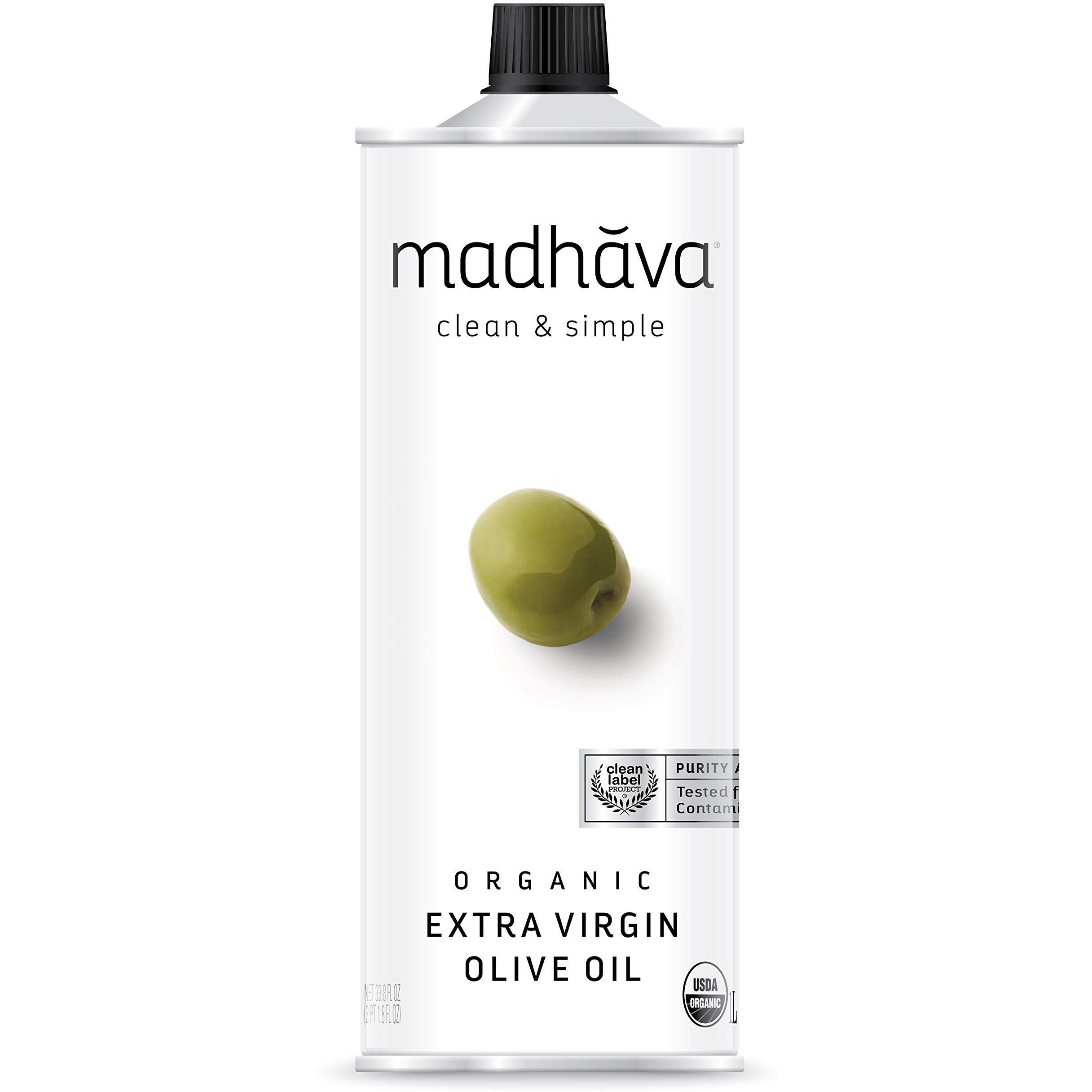 Madhava Organic Olive Oil, 1L Tin, 100% Pure, Single Source, Traceable, Cold Extracted, Non-Gmo, No Pesticides, Gluten Free, Vegan, Kosher, Extra Virgin, 33.8 Fl Oz