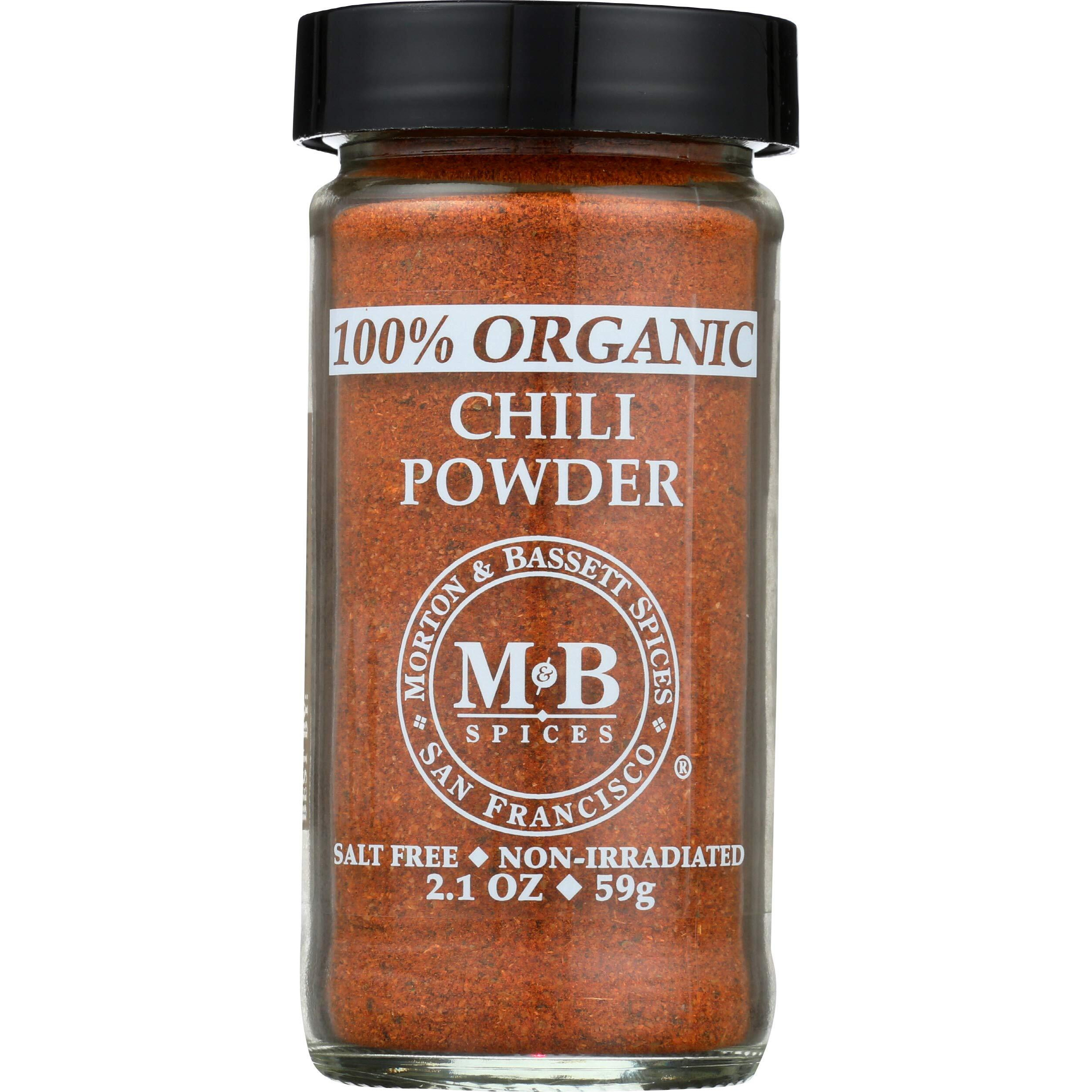 Morton & Bassett 100% Organic Chili Powder | Robust Blend For Tacos, Chili & Tex-Mex Dishes | Gluten Free, Salt Free, Non-Gmo | 2.1 Oz Jar