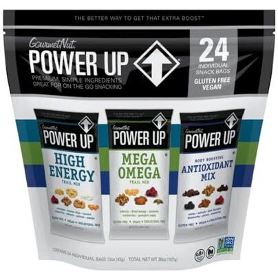 Power Up Premium Trail Mix - Variety Pack 24Pk - 1.5Oz Antioxidant, Mega Omega, High Energy - Gluten Free, Vegan, Non-Gmo