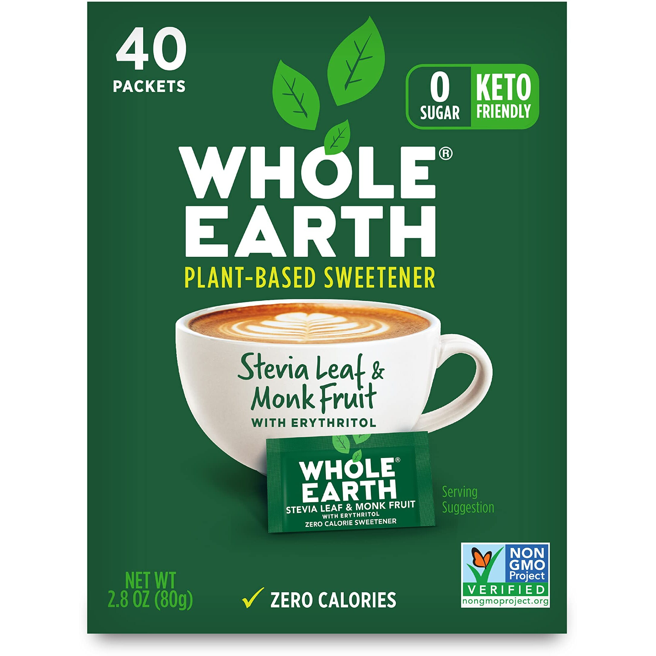 Whole Earth Sweetener Co. Nature Sweet Stevia & Monk Fruit Sweetener, Erythritol Sweetener, Stevia Packets, Sugar Substitute, Natural Sweetener, 40-Count