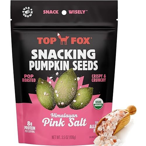 Top Fox Snacks Pumpkin Seeds To Eat (Himalayan Pink Salt, 3.5 Oz - 6 Pack) - Gluten Free Snacks, Protein Snacks, Keto Friendly Snacks, Allergen Free Snacks, Paleo & Vegan - Organic Pop-Roasted