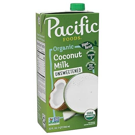 Pacific Foods Organic Unsweetened Coconut Milk, Plant Based Milk, 32 Oz Carton