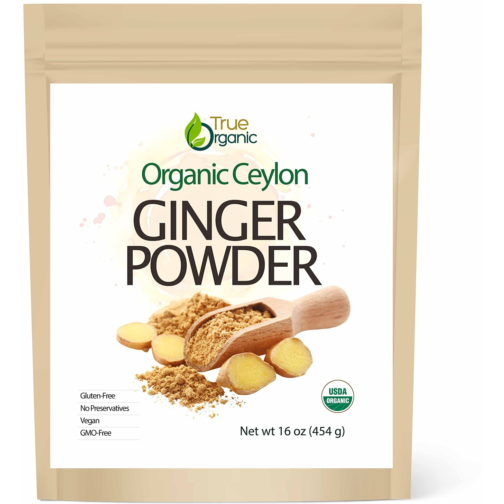True Organic Ceylon Ginger Powder 1 Pound Bulk Bag Certified Organic Usda & Kosher Certified Non-Gmo Organic Ginger Powder Ground Ginger Pure Ceylon Premium Quality Bulk Ginger Spice 16 Ounces]