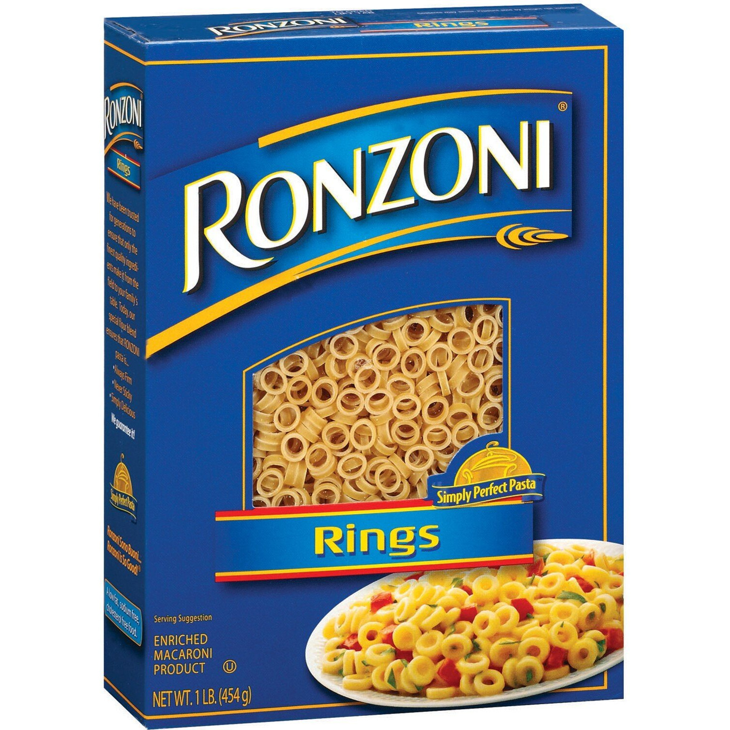 Ronzoni Rings Enriched Macaroni Non Gmo 16 Oz. Pack Of 3.