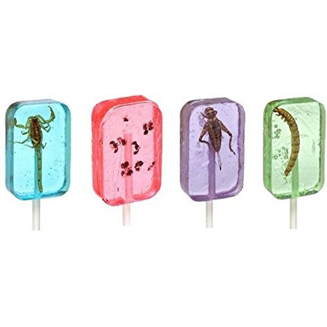 Insect Sucker Lollipop Bundle - Pack Of 4 - Scorpion Ants Cricket And Worm - Flavors Vary - With Licensed Sticker