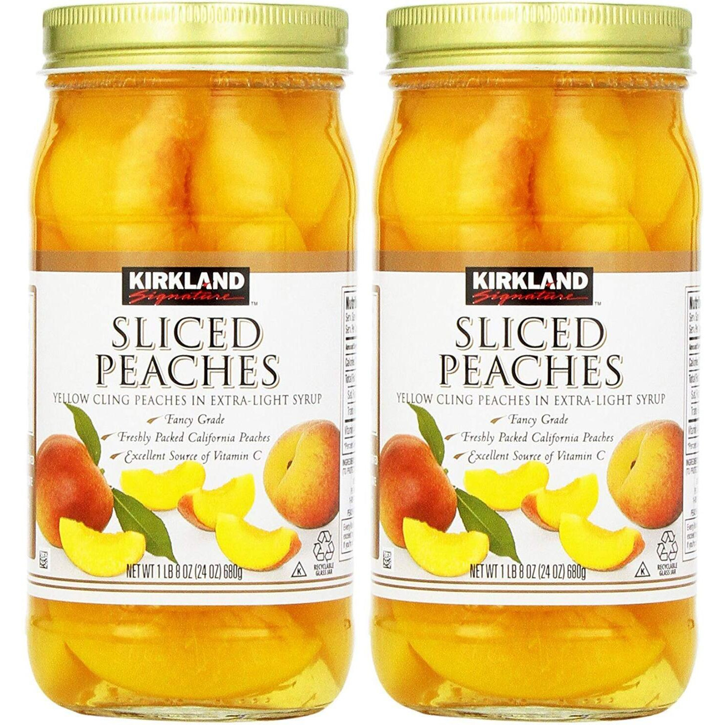 Kirkland Signature Sliced Peaches, 24Oz Glass Jar (Pack Of 2, Total Of 48 Oz)