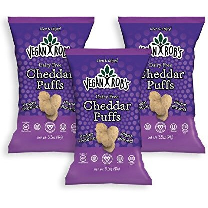 Vegan Rob's Plant Based Dairy Free Cheddar Puffs Certified Gluten Free Kosher(Ou) Kosher 3.5 Oz - 3 Pack