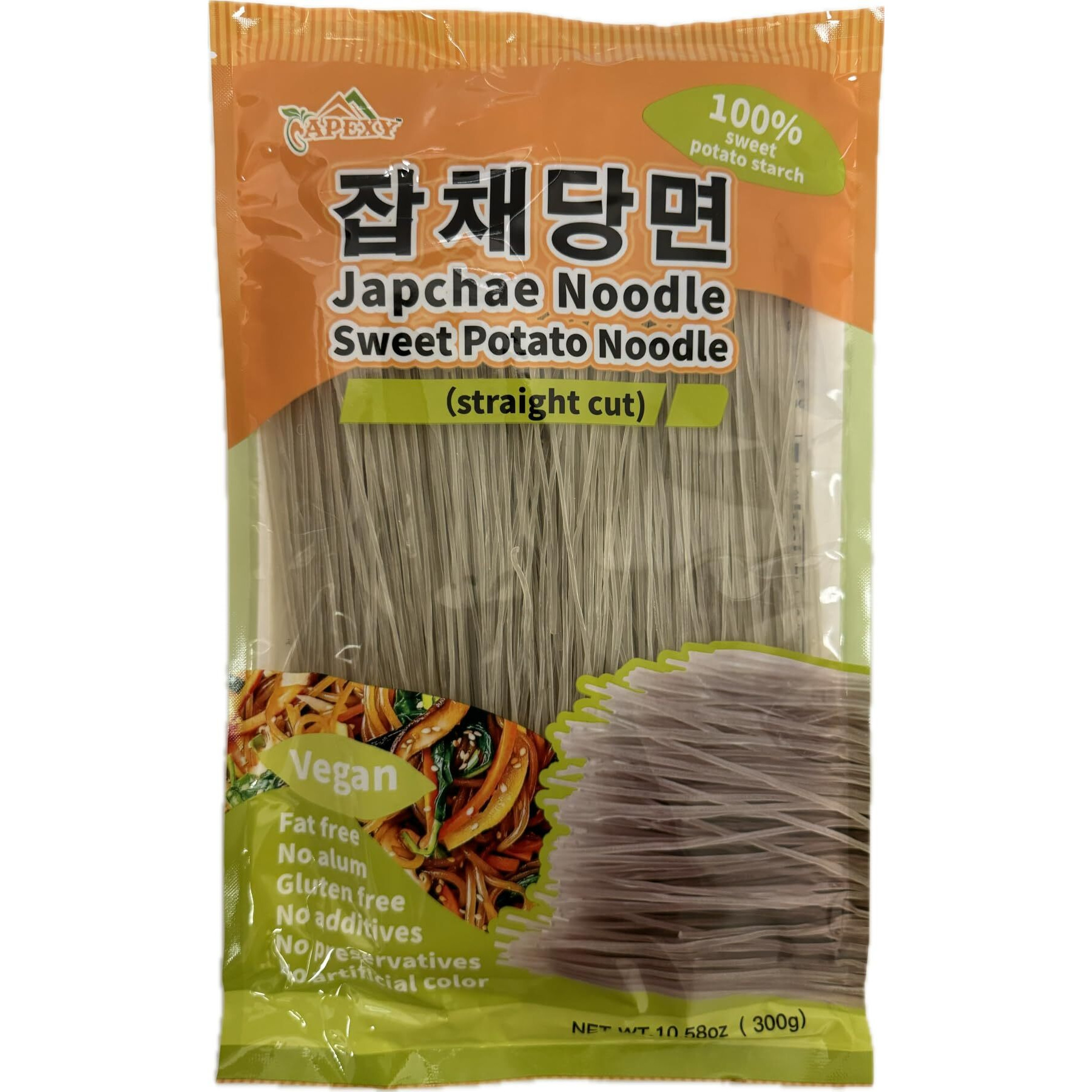 Apexy Sweet Potato Glass Noodles Straight Cut, Japchae Noodles, Korean Vermicelli Pasta, Fat-Free And Gluten-Free, 100% Sweet Potato Starch, No Additive, No Alum Inside, 10.58Oz (10.58 Oz (Pack Of 2))