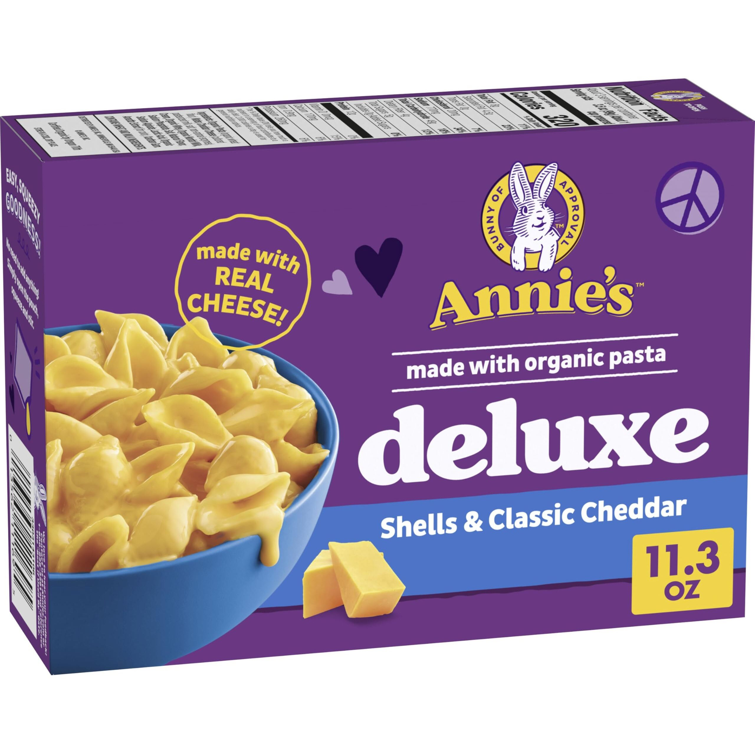 Annie's Deluxe Macaroni And Cheese With Organic Pasta, Classic Real Cheddar Cheese And Shells, 11.3 Oz