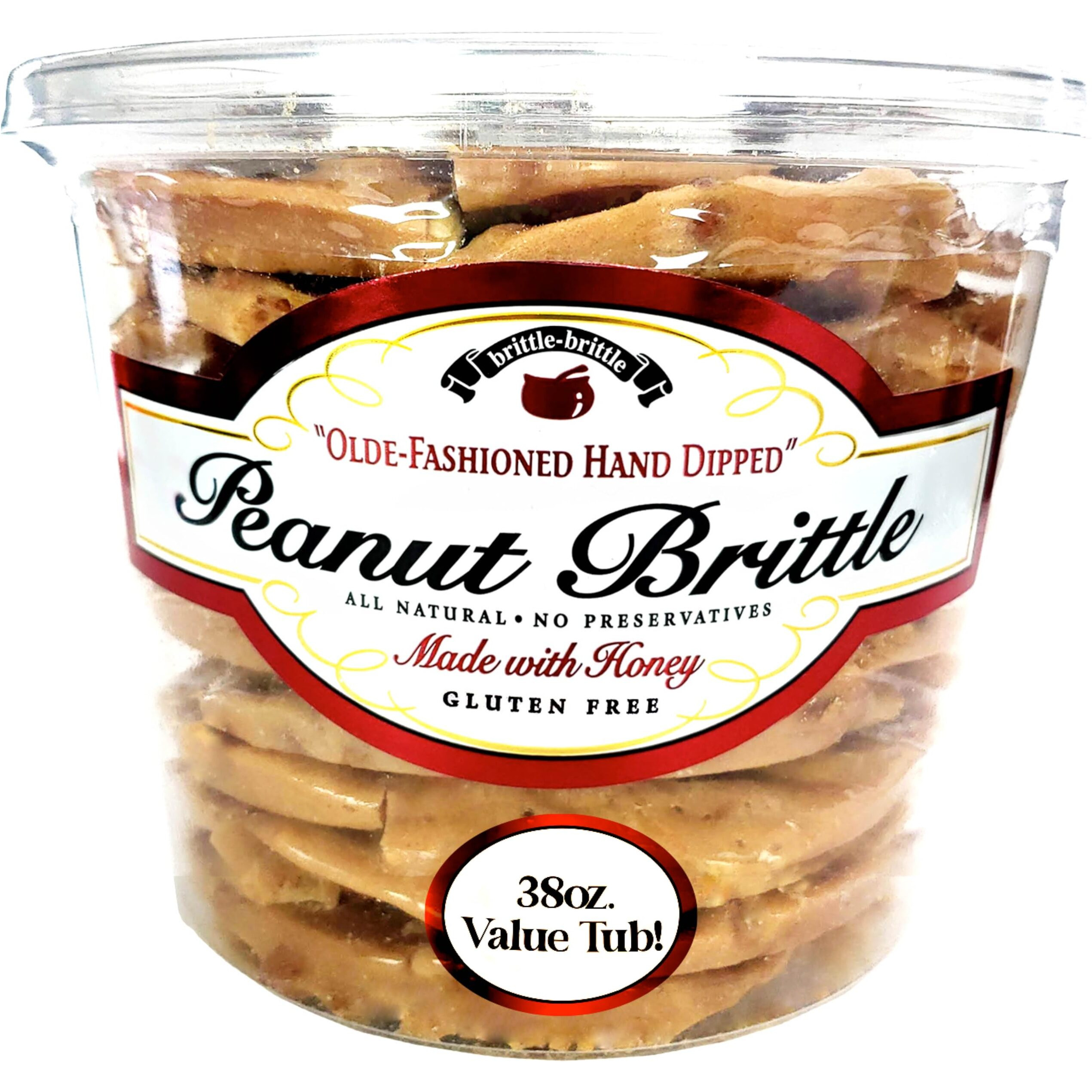 Brittle-Brittle Peanut Brittle Candy, Handmade Old Fashioned Peanut Brittle Made With Honey, All Natural, Gluten Free, Perfect Snack Or Gift, 38 Oz