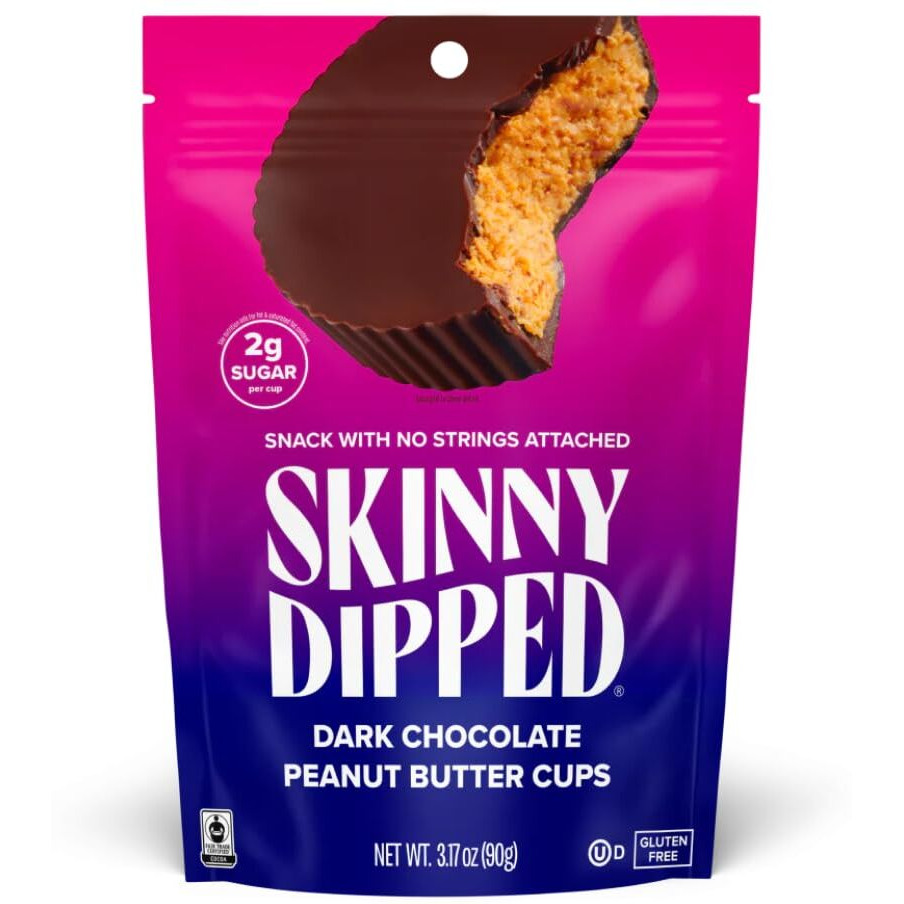 Skinnydipped Dark Chocolate Peanut Butter Cups, 2G Sugar Per Cup, Keto Friendly, No Stevia, Gluten Free, 3.2Oz, 1 Pack (6 Cups Total)