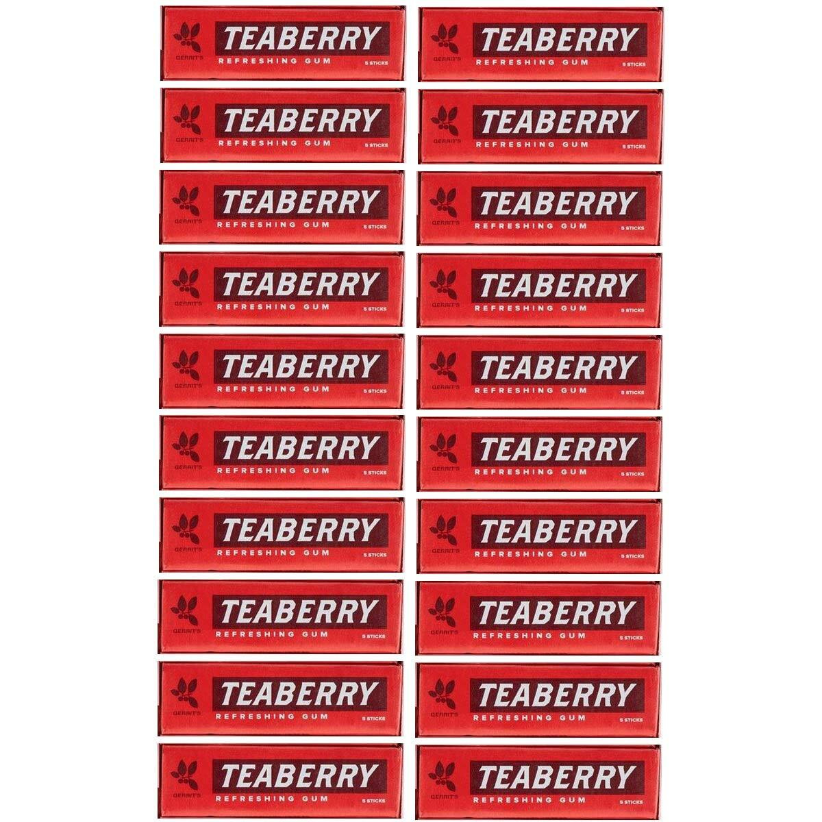 Teaberry Chewing Gum - Classic Retro Nostalgic Yummy Flavor Originated By Clarks Finally Back - Gerrits Tea Berry Flavor (20 Packs)