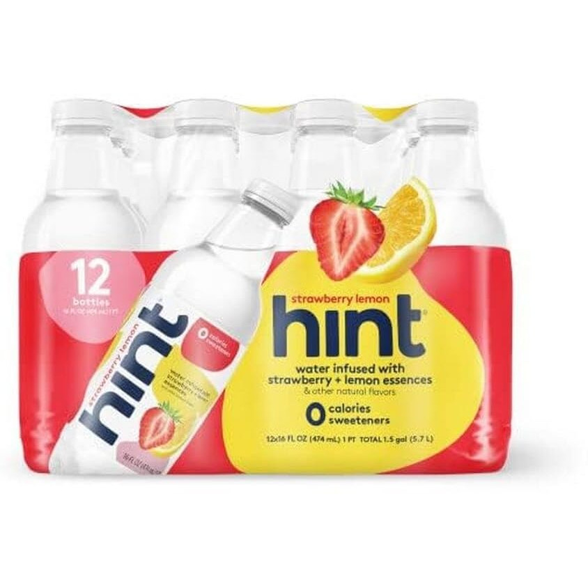 Hint Water Strawberry Lemon, Pure Water Infused With Strawberry And Lemon, Zero Sugar, Zero Calories, Zero Sweeteners, Zero Preservatives, Zero Artificial Flavors,16 Ounce Bottles, (Pack Of 12)