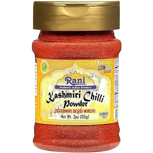 Rani Kashmiri Chilli Powder (Deggi Mirch, Low Heat) Ground Indian Spice 85G Pet Jar ~ All Natural | Salt-Free | Vegan | Kosher | Gluten Friendly | Perfect For Deviled Eggs & Other Low Heat Dishes