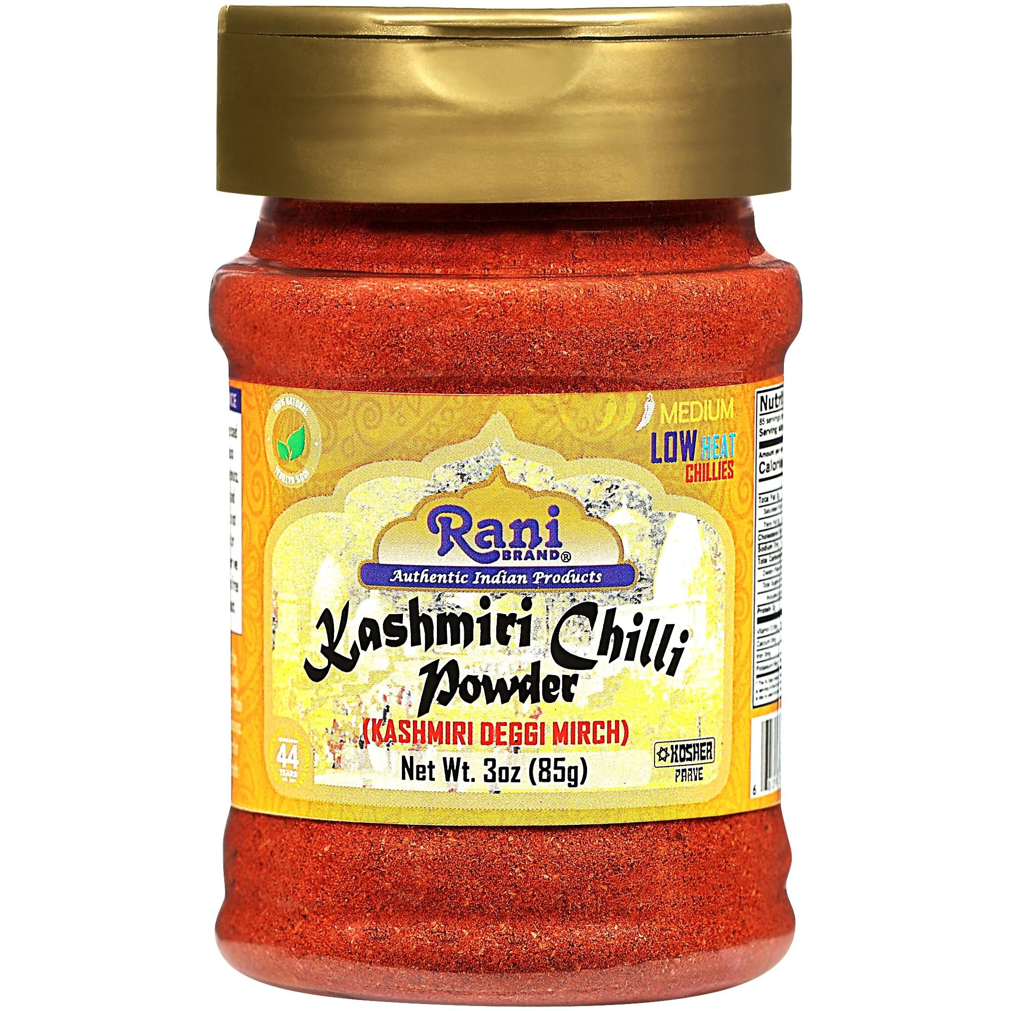 Rani Kashmiri Chilli Powder (Deggi Mirch, Low Heat) Ground Indian Spice 85G Pet Jar ~ All Natural | Salt-Free | Vegan | Kosher | Gluten Friendly | Perfect For Deviled Eggs & Other Low Heat Dishes