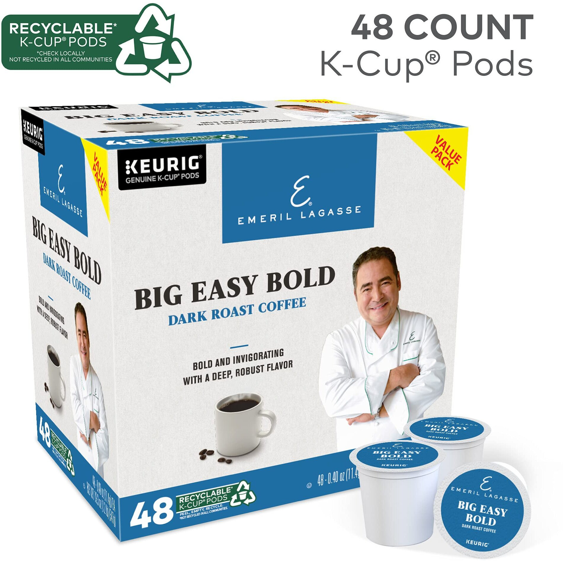 Emeril Big Easy Bold Single-Serve Keurig K-Cup Pods, Dark Roast Coffee Pods, 48 Count