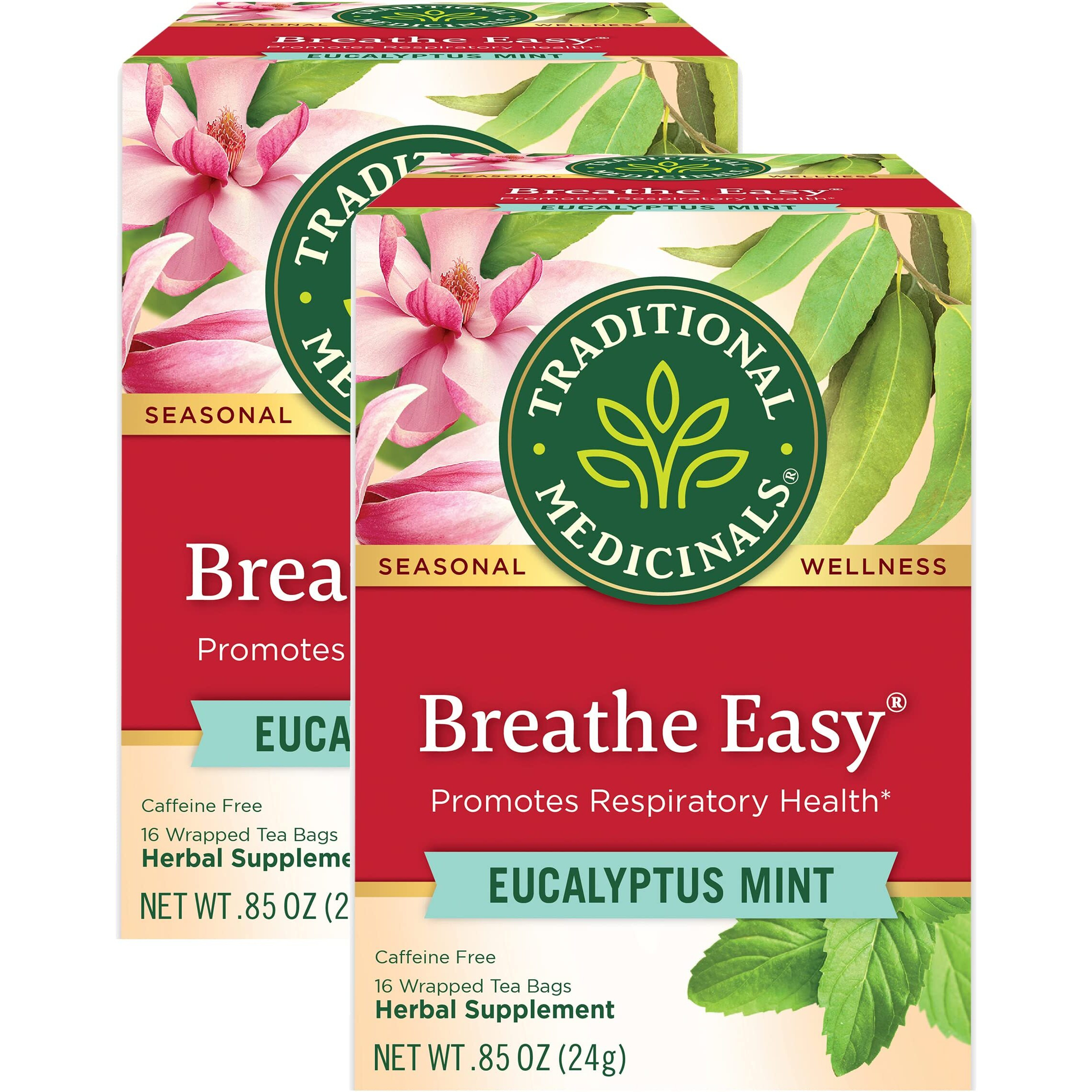 Traditional Medicinals Breathe Easy Eucalyptus Mint Herbal Tea, Promotes Respiratory Health, (Pack Of 2) - 32 Tea Bags Total