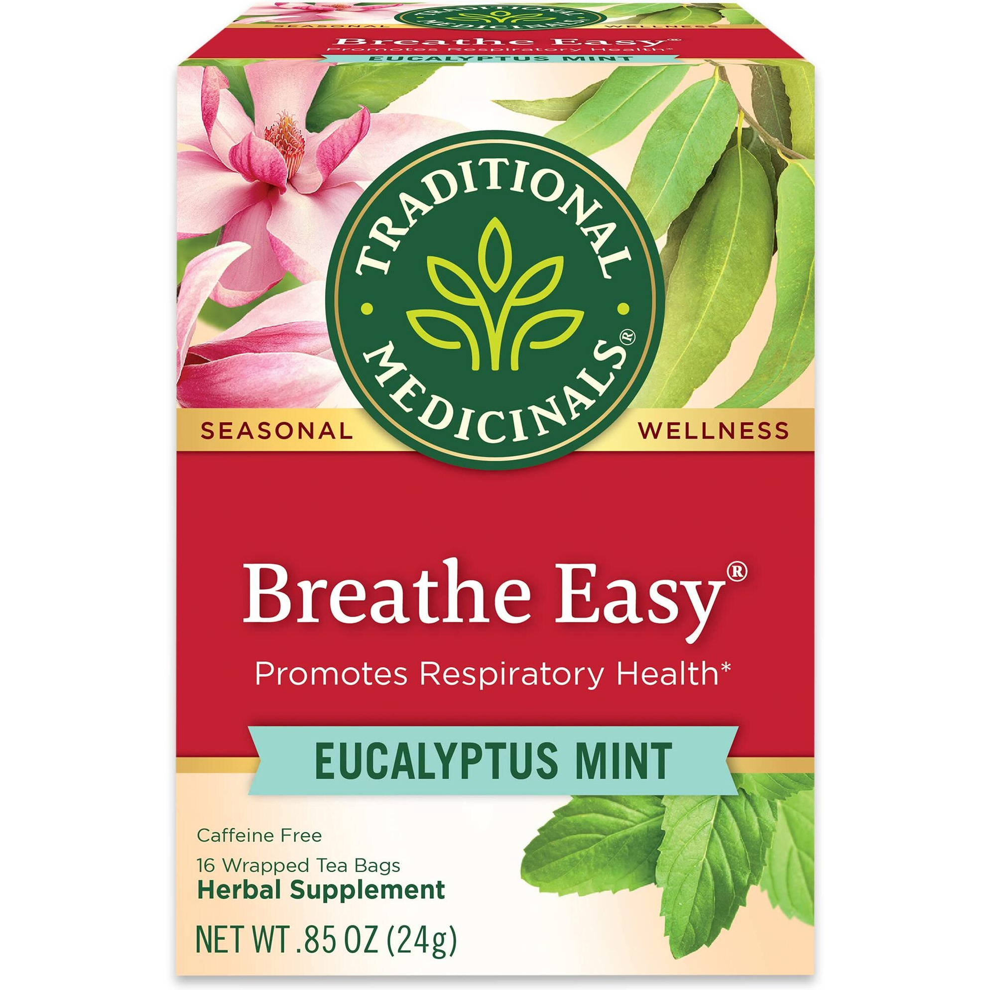 Traditional Medicinals Breathe Easy Eucalyptus Mint Herbal Tea, Promotes Respiratory Health, (Pack Of 2) - 32 Tea Bags Total