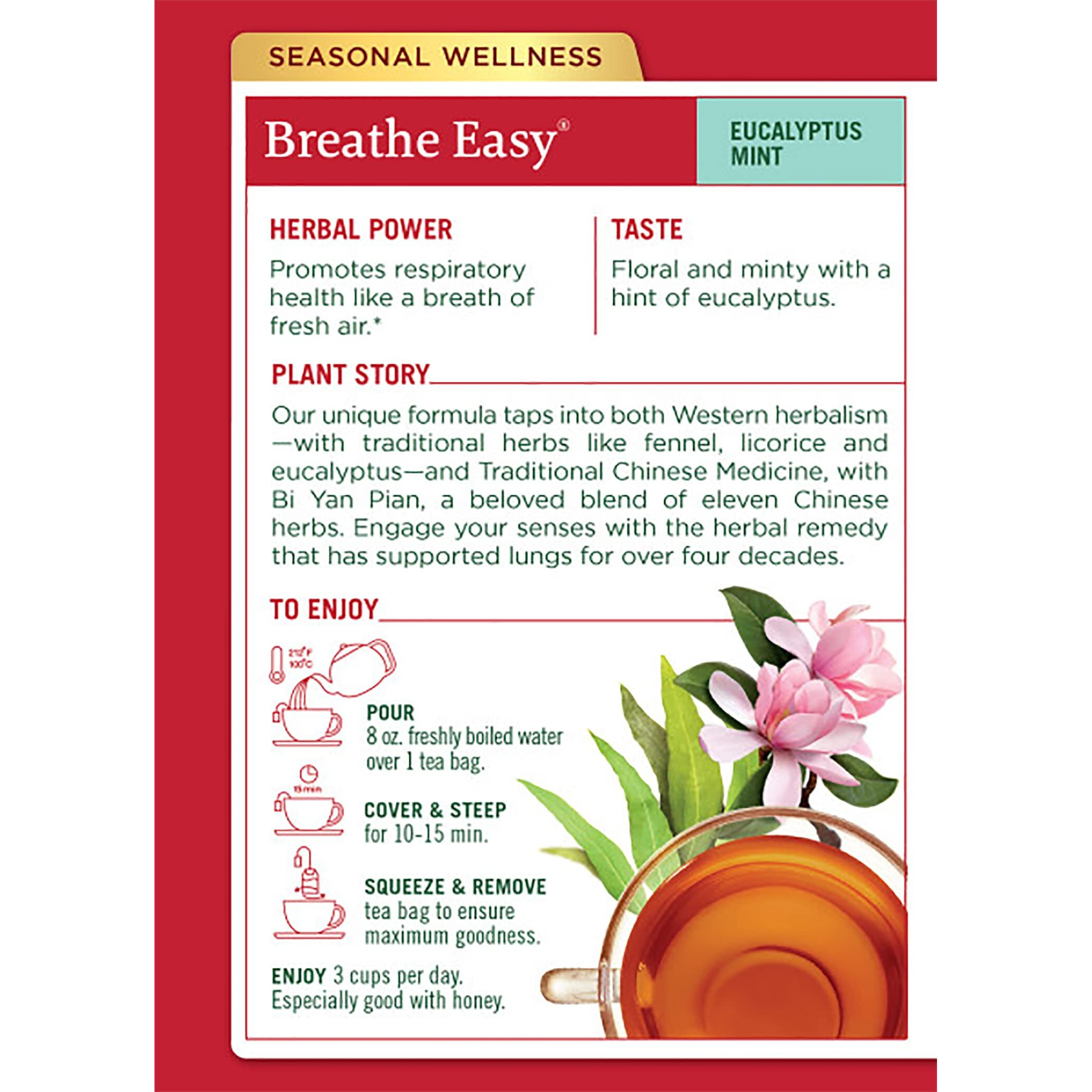 Traditional Medicinals Breathe Easy Eucalyptus Mint Herbal Tea, Promotes Respiratory Health, (Pack Of 2) - 32 Tea Bags Total