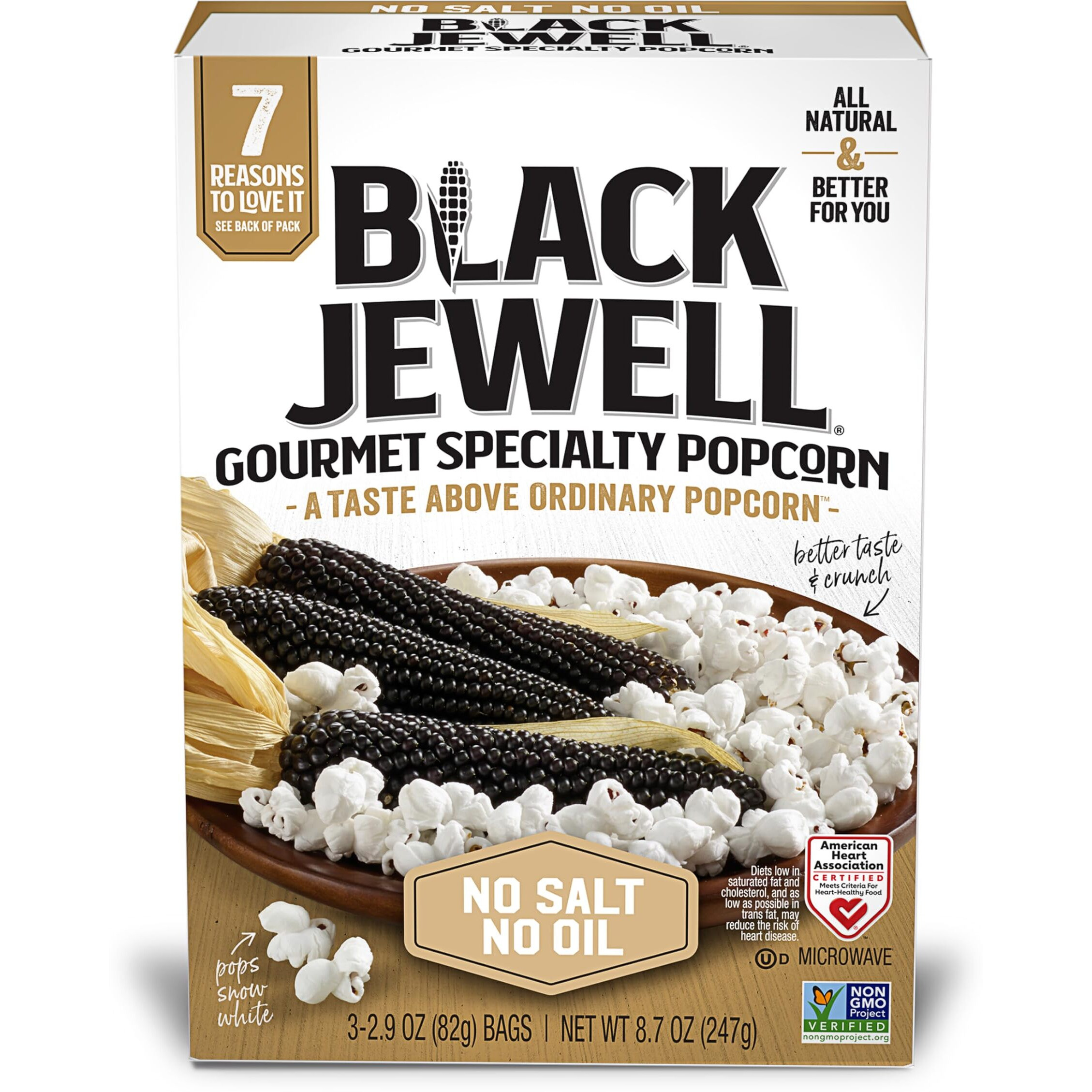Black Jewell Gourmet Microwave Popcorn, Healthy Popcorn Snack, No Salt No Oil, 8.7 Ounces (Pack Of 1)