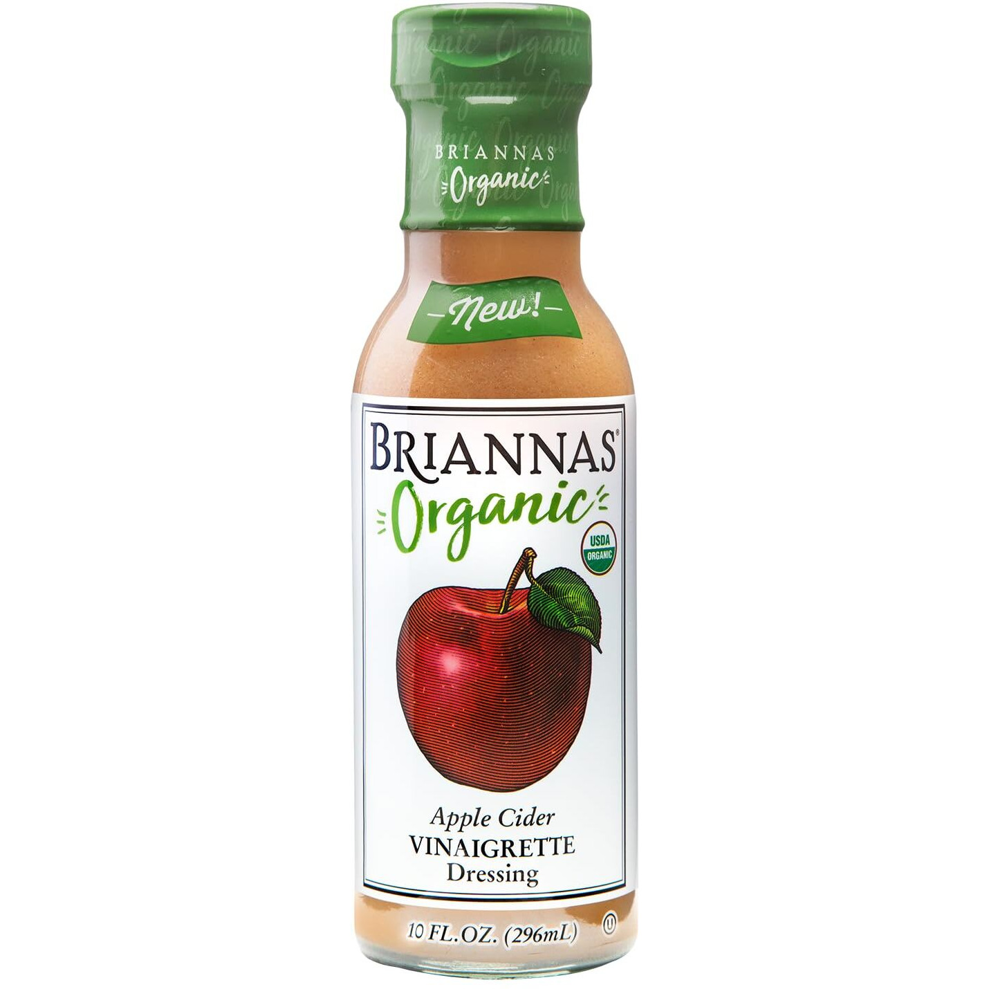 Briannas - Organic Apple Cider Vinaigrette Dressing - Certified Kosher & Organic Salad Dressing Made With Premium Ingredients - 10 Oz. Bottle