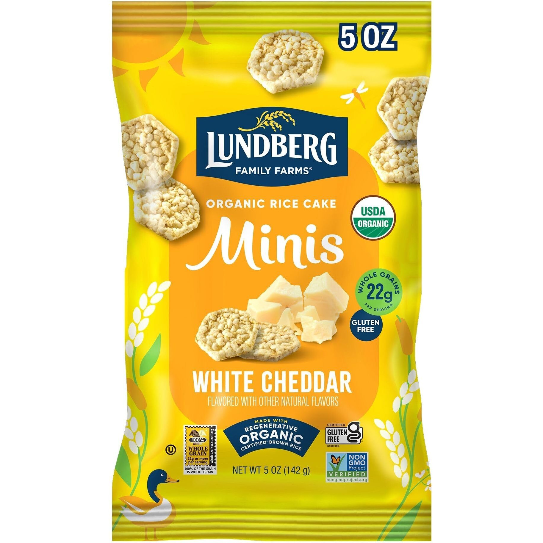 Lundberg Organic White Cheddar Rice Cake Minis, 5 Ounce, Gluten-Free, Usda Certified Organic, Non-Gmo Verified, Whole Grain Brown Rice