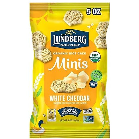 Lundberg Organic White Cheddar Rice Cake Minis, 5 Ounce, Gluten-Free, Usda Certified Organic, Non-Gmo Verified, Whole Grain Brown Rice