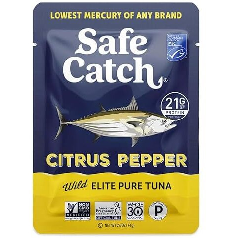 Safe Catch Elite Lowest Mercury Wild-Caught Tuna Pouch Citrus Pepper Seasoned Fish, Gluten-Free, Paleo, Keto, Non-Gmo, High Protein Food, 2.6Oz Packets, Pack Of 12