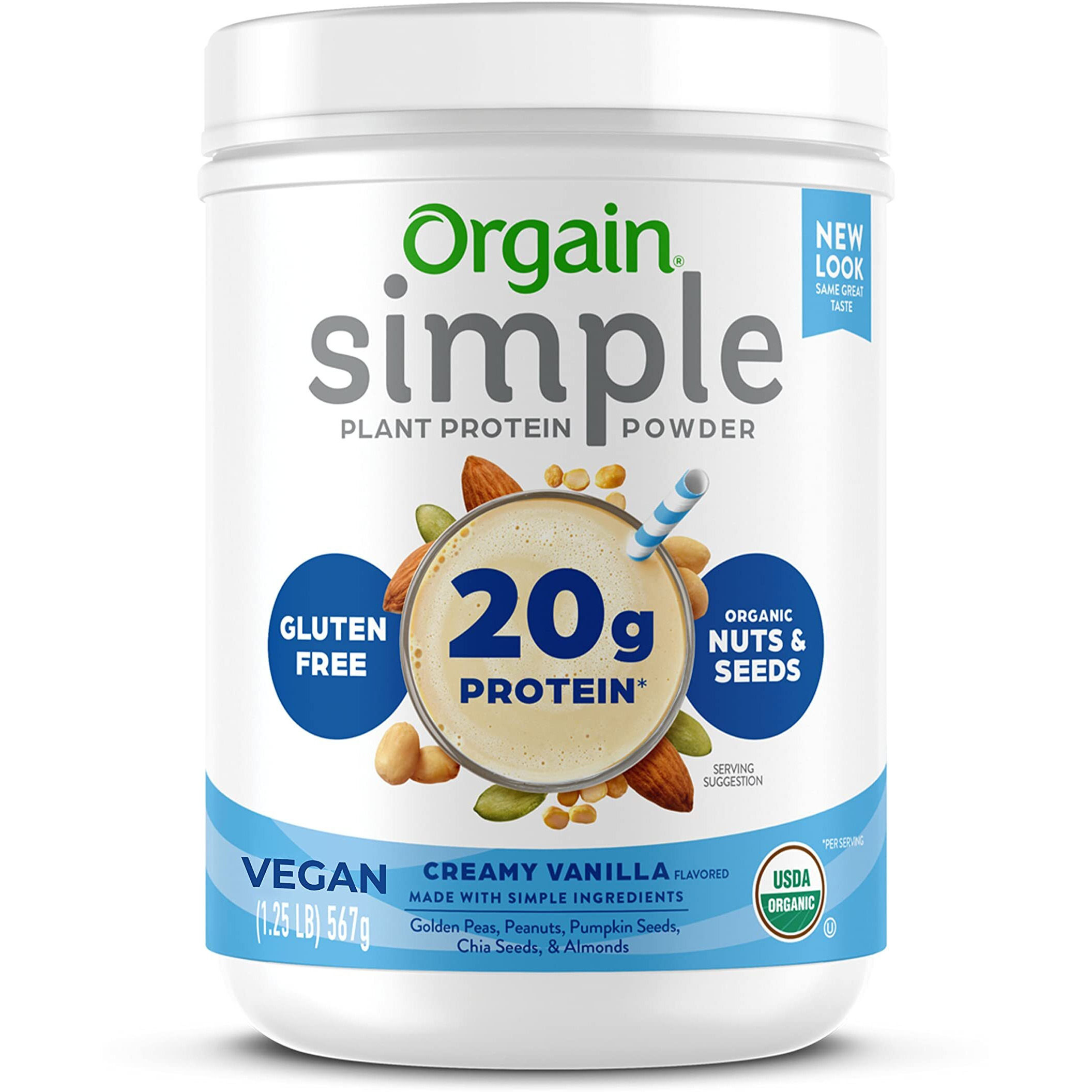 Orgain Simple Organic Vegan Protein Powder, Vanilla - 20G Of Plant Based Made With Fewer Ingredients And Without Dairy, Gluten And Stevia, Kosher, Non-Gmo, 1.25 Lb (Packaging May Vary)