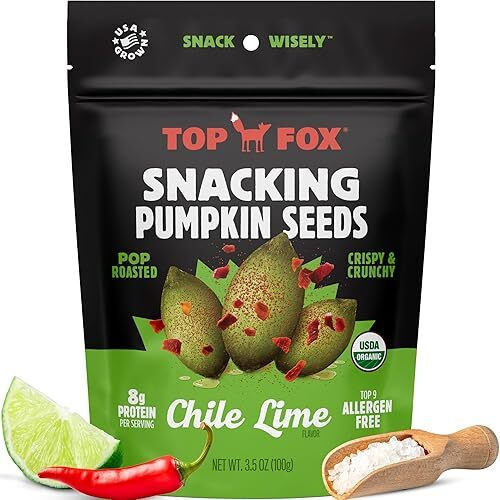 Top Fox Snacks Pumpkin Seeds To Eat (Chile Lime, 3.5 Oz - 6 Pack) - Gluten Free Snacks, Healthy Protein Snacks, Keto Friendly Snacks, Allergen Free Snacks, Paleo & Vegan - Organic Pop-Roasted
