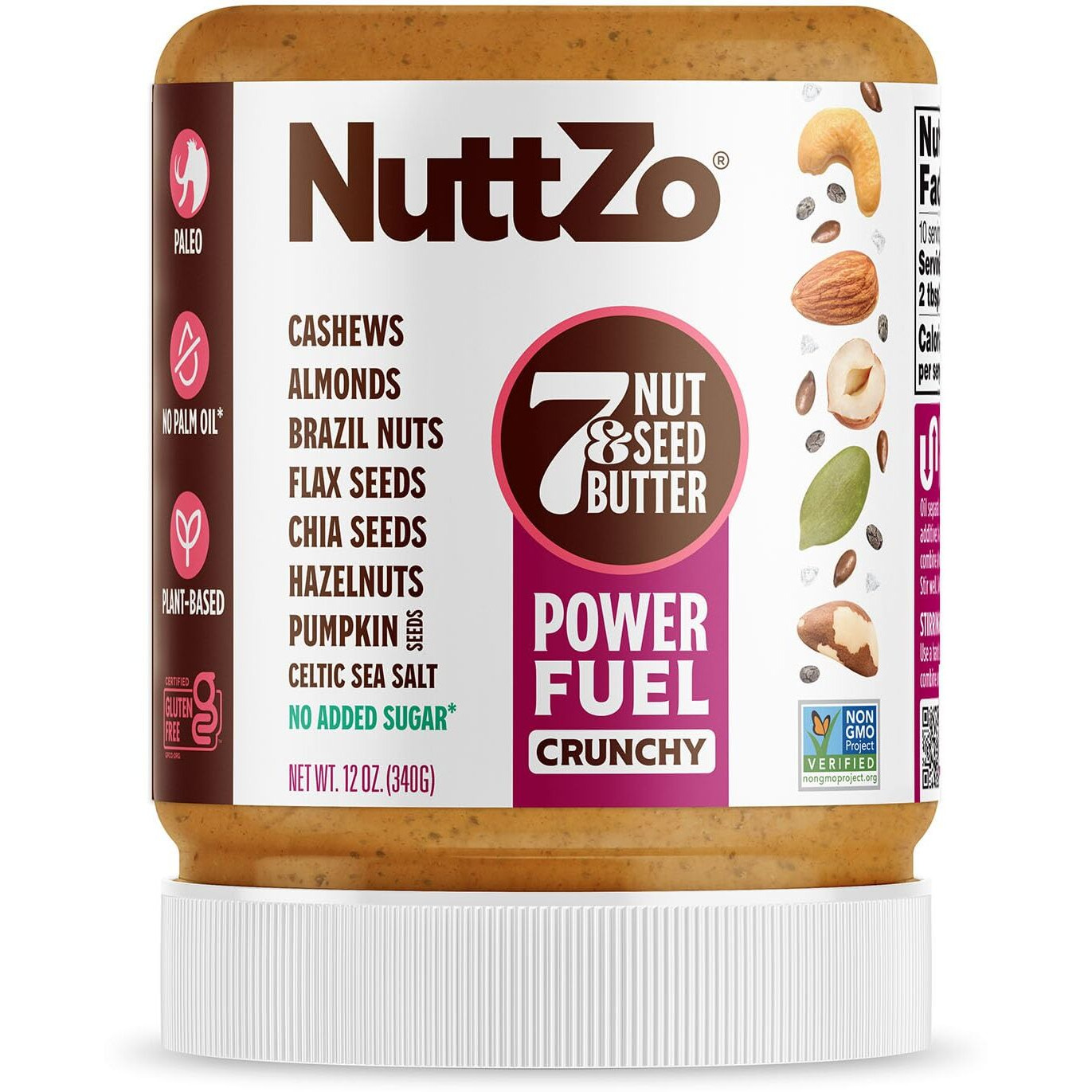 Nuttzo Natural Power Fuel Crunchy 7 Nuts & Seeds Butter | Paleo And Keto Friendly | Peanut & Gluten Free, Kosher, No Added Sugar Or Oil | 12 Oz Jar