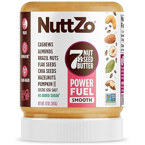Nuttzo Natural Power Fuel Smooth 7 Nuts & Seeds Butter Spread | Paleo And Keto Friendly | Peanut & Gluten Free, Kosher, No Added Sugar Or Oil | 12 Oz Jar