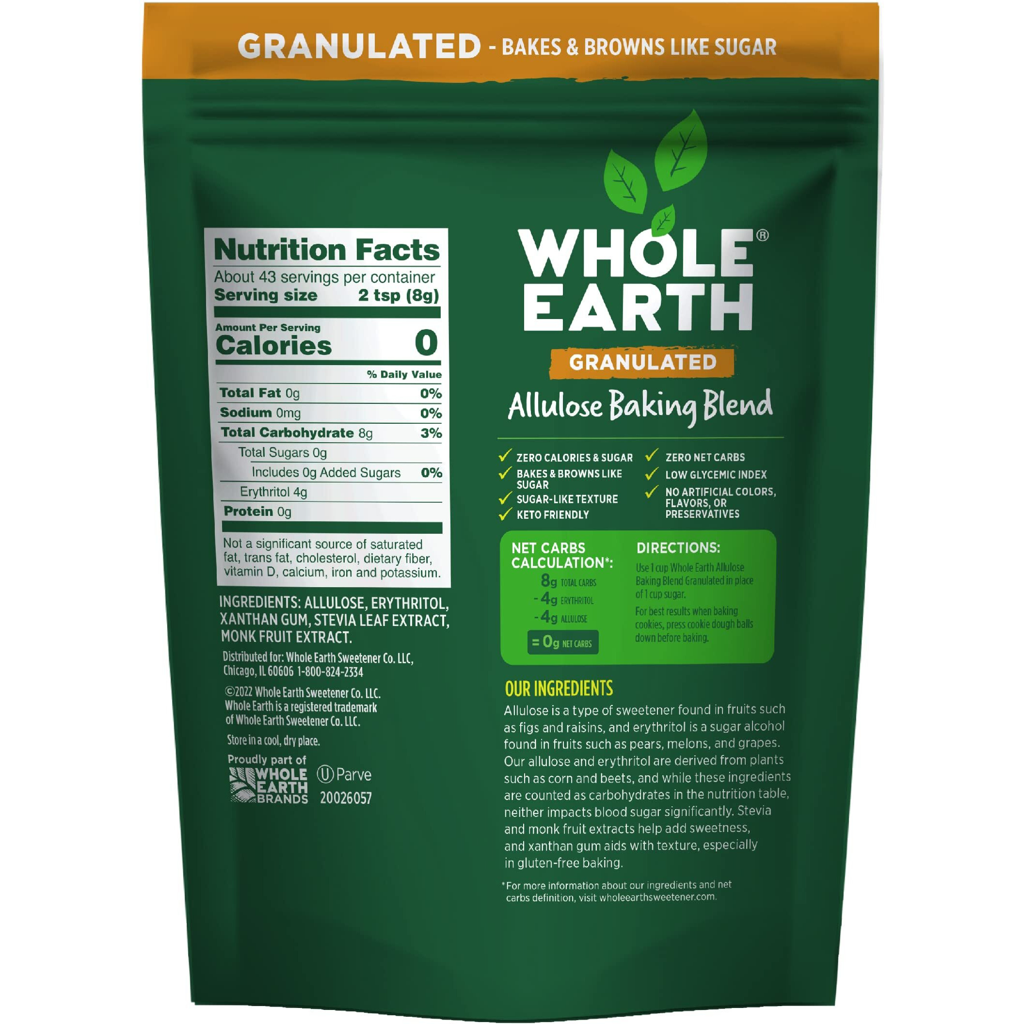 Whole Earth Sweetener Co. Allulose Baking Blend, Granulated, Plant-Based Sugar Alternative, 12 Ounces, 0.75 Pound (Pack Of 1)