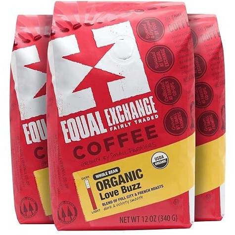 Equal Exchange Organic Whole Bean Coffee, Love Buzz, 12 Ounce (Pack Of 3)