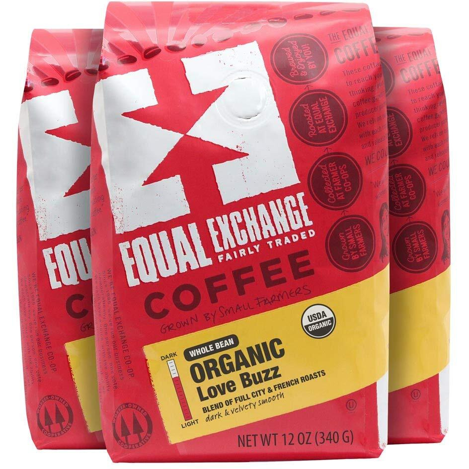 Equal Exchange Organic Whole Bean Coffee, Love Buzz, 12 Ounce (Pack Of 3)