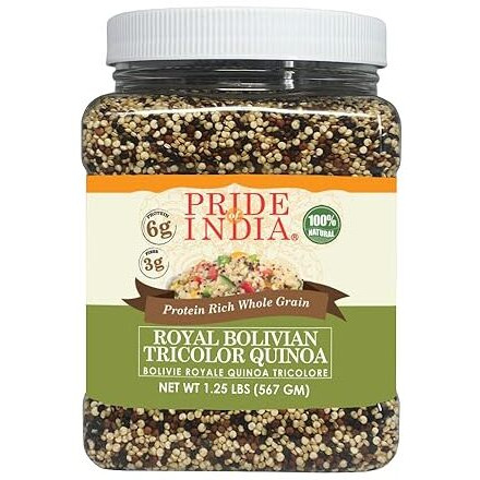Pride Of India - Natural Three Color Quinoa - 100% Royal Bolivian Superior Grade Protein Rich Whole Grain, 1.5 Lbs (24Oz) Jar