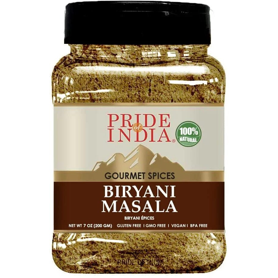 Pride Of India - Indian Biryani Masala Seasoning Spice - 7 Oz. Medium Dual Sifter Jar - Easy To Use - Ideal For Layered Vegetable And Meat Pilaf - Suitable For Vegetarians & Vegans