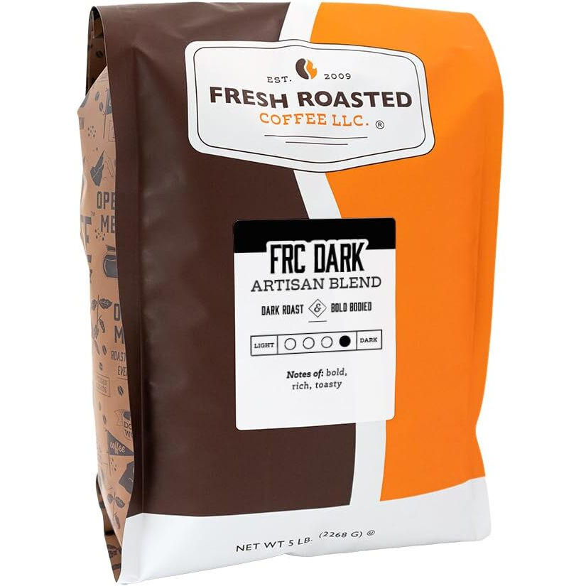 Fresh Roasted Coffee, Frc Dark Roast Blend, 5 Lb (80 Oz), Kosher, Whole Bean
