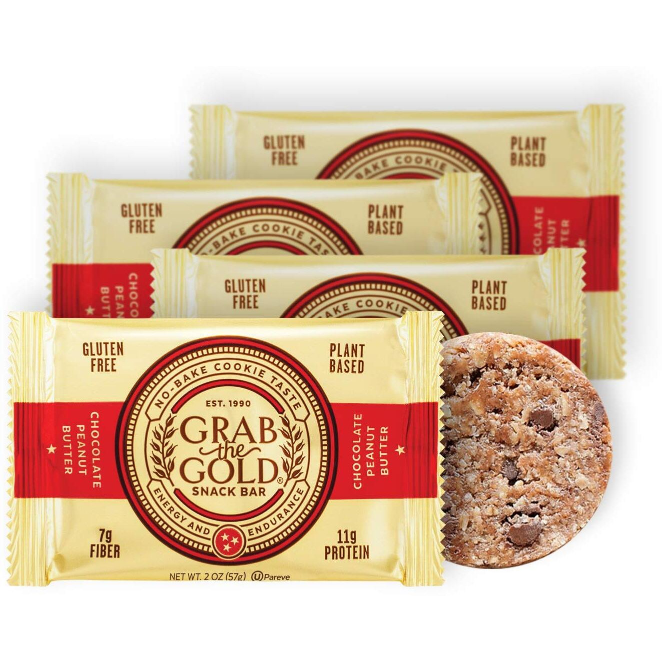 Snack Bars By Grab The Gold - Organic, Gluten Free, Vegan, Kosher, & Dairy Free - 11G Of Protein - Chocolate Peanut Butter (4 Count)