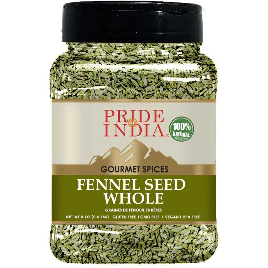 Pride Of India - Fennel Seed Whole - Gourmet Spice - Fresh & Aromatic - Mouth Freshener - Gmo/Gluten Free - Flavoring For Bakes, Meat & More - Easy To Use - 8 Oz. Medium Dual Sifter Jar
