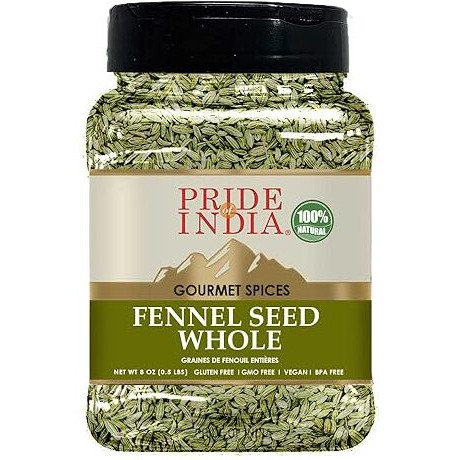 Pride Of India - Fennel Seed Whole - Gourmet Spice - Fresh & Aromatic - Mouth Freshener - Gmo/Gluten Free - Flavoring For Bakes, Meat & More - Easy To Use - 8 Oz. Medium Dual Sifter Jar