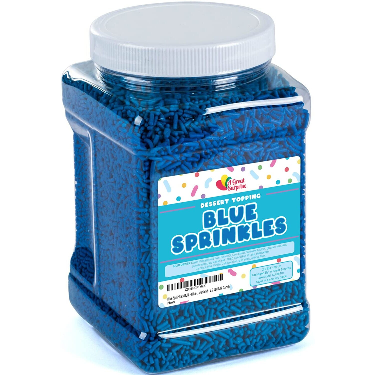 Blue Sprinkles - 22 Lb Bulk Dessert Toppings - Blue Jimmies For Baking, Cupcakes, Ice Cream, And More