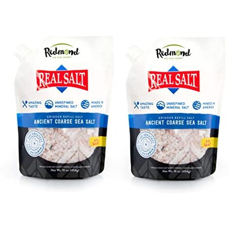 Redmond Real Sea Salt - Natural Unrefined Gluten Free Coarse, 16 Ounce Pouch (2 Pack)
