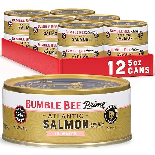 Bumble Bee Prime Atlantic Salmon, 5 Oz Cans (Pack Of 12) - Premium Salmon - 24G Protein Per Serving - Gluten Free & Kosher