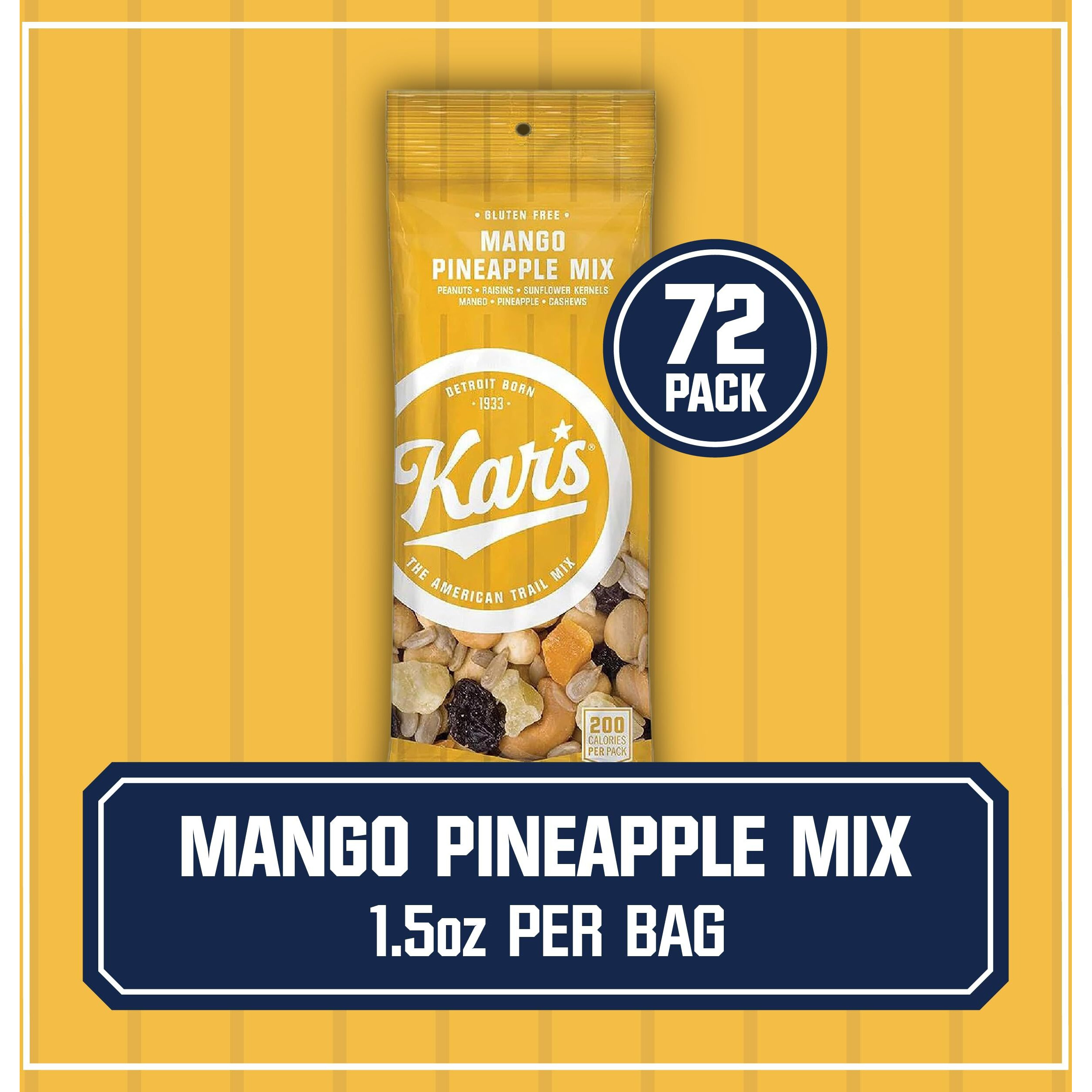 Kars Nuts Unsalted Mango Pineapple Trail Mix, 1.5 Oz Individual Snack Packs - Bulk Pack Of 72, Gluten-Free Snack Mix