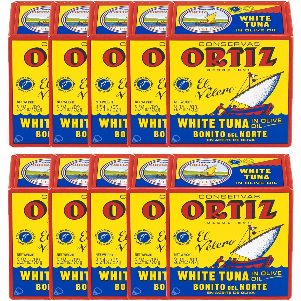 Ortiz White Tuna In Olive Oil, Fresh Tender Slices, Spanish Wild Caught Tuna, High In Protein And Omega 3 Fats, Excellent In Salad, Pasta Or Sandwiches - No Need To Add Mayo, 3.24Oz Can (Pack Of 10)