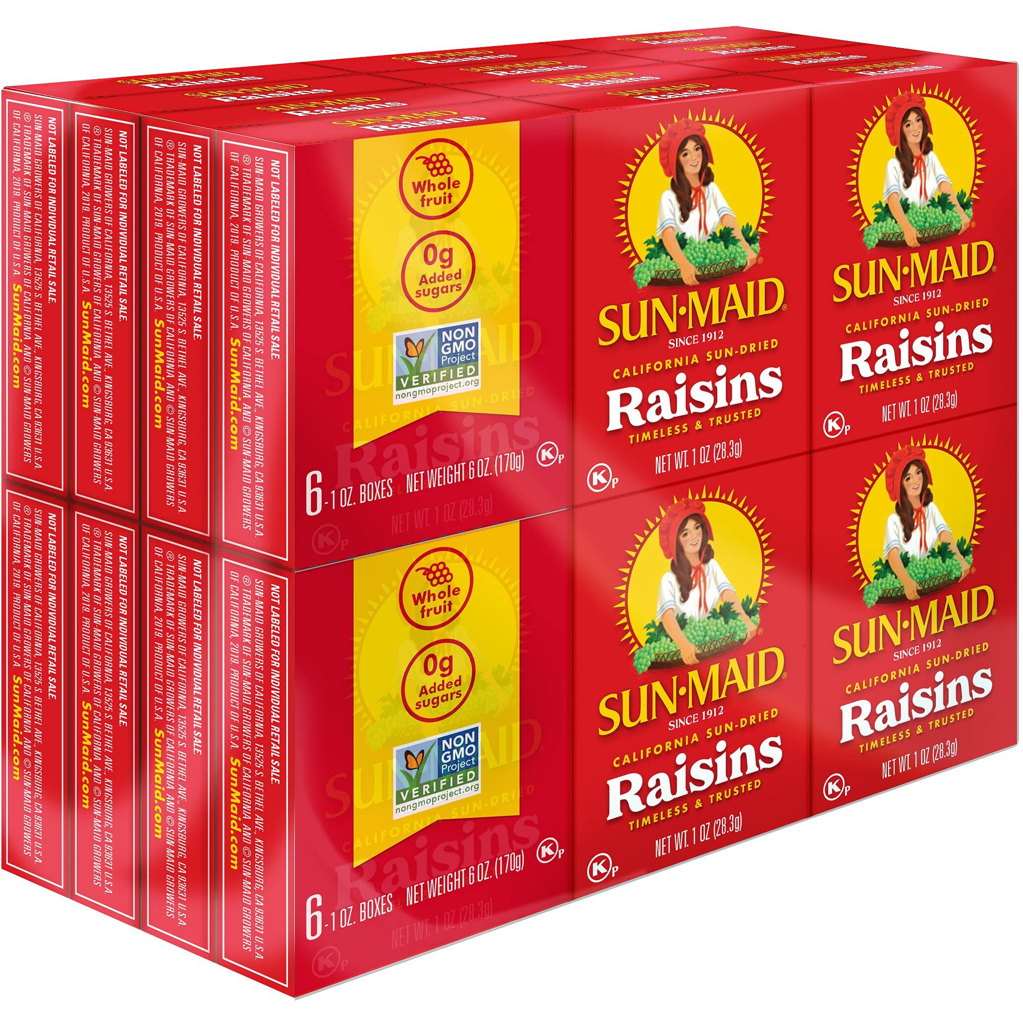 Sun-Maid California Sun-Dried Raisins - (24 Pack) 1 Oz Snack-Size Box - Dried Fruit Snack For Lunches, Snacks, And Natural Sweeteners