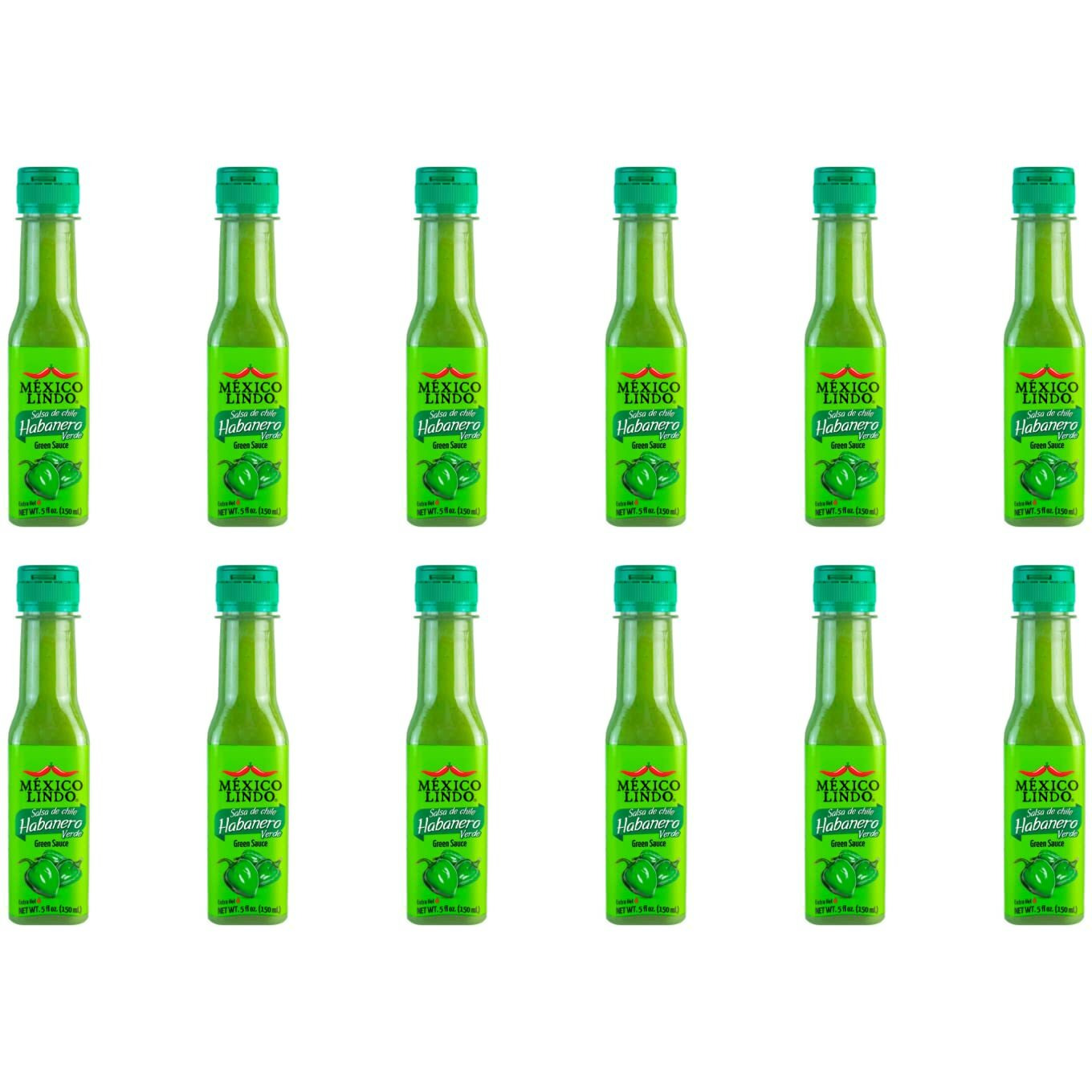 Mexico Lindo Green Habanero Hot Sauce | Real Green Habanero Chili Pepper | Enjoy With Mexican Food, Seafood & Pasta | 5 Fl Oz Bottles (Pack Of 12)