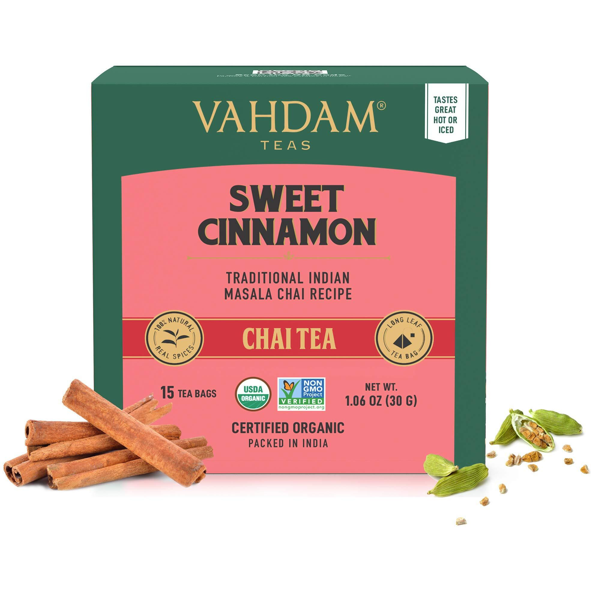 Vahdam, Hot Cinnamon Tea  30 Tea Bags  100% Natural Spices  Ancient Cinnamon Masala Chai Tea Recipe  Spiced Chai Tea Bag  Brew As Hot Tea Or Iced Tea  Chai Tea Bag