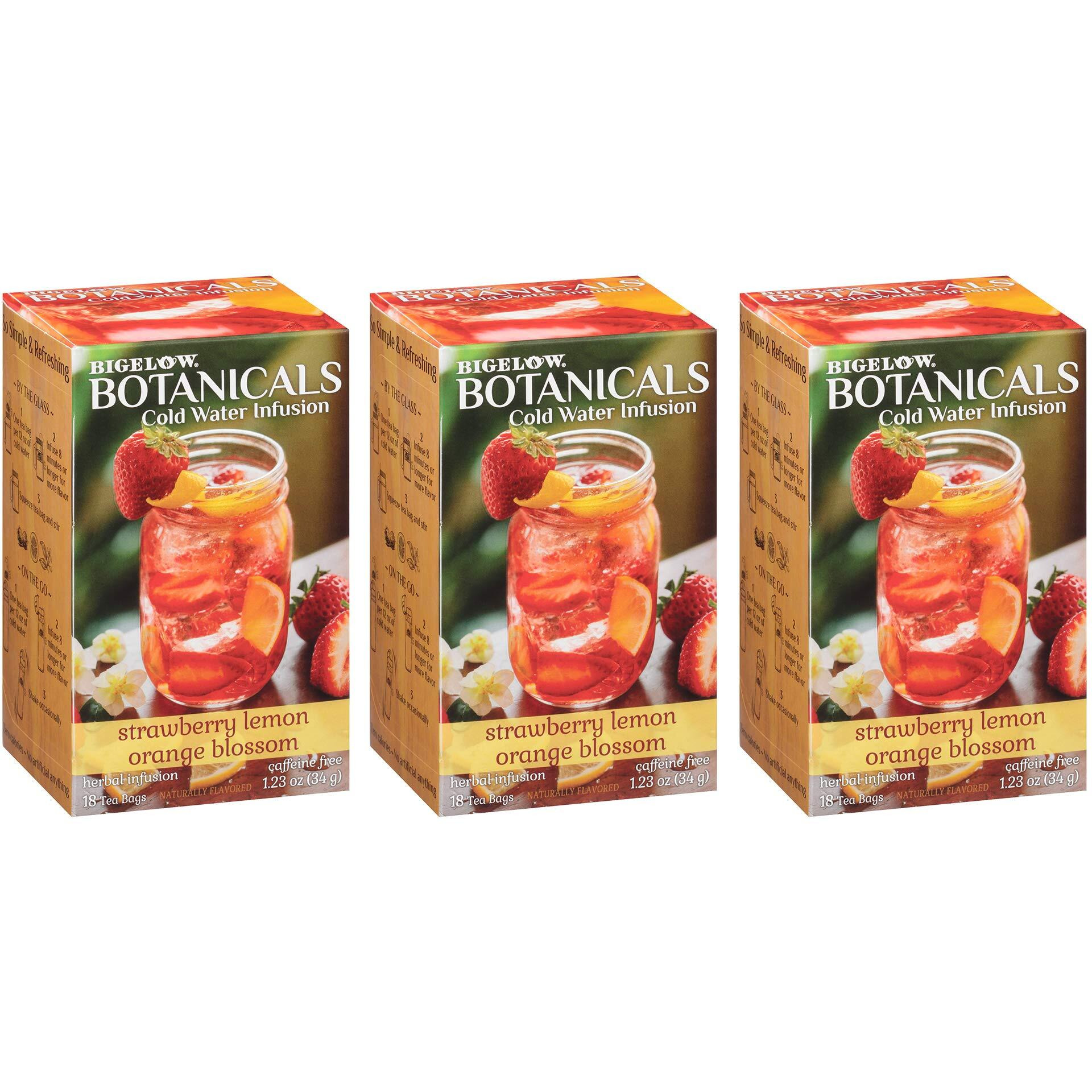Bigelow Botanicals Cold Water Infusion Strawberry Lemon Orange Blossom Tea Bags 18 Count Box (Pack Of 3), Herbal Infusion, Caffeine Free, 54 Tea Bags Total